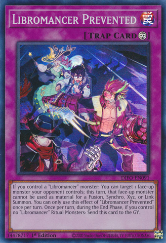  A Super Rare "Libromancer Prevented" card from the Yugioh Set: Dimension Force.