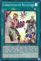  A Super Rare "Libromancer Realized" card from the Yugioh Set: Dimension Force.