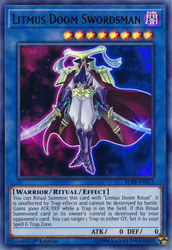 An Ultra Rare "Litmus Doom Swordsman" card from the Yugioh Set: Battles of Legend: Relentless Revenge (BLRR). 
