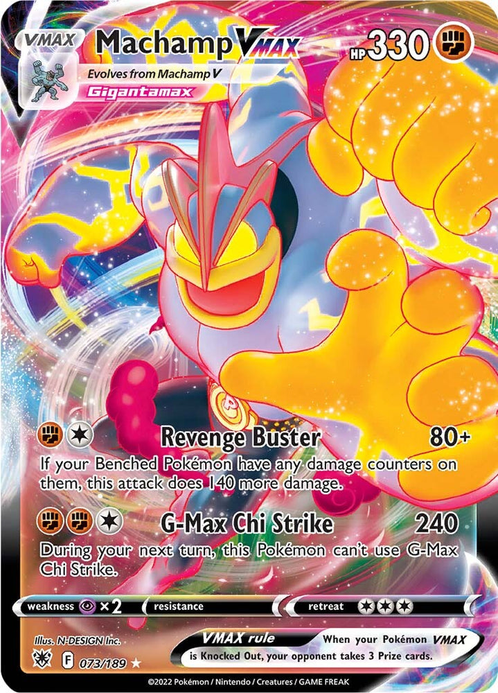An Ultra Rare "Machamp Vmax" (073/189) card from the Pokemon Set: Astral Radiance.