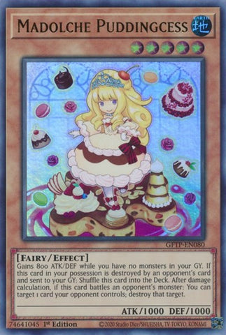 An Ultra Rare "Madolche Puddingcess" card from the Yugioh Set: Ghosts From the Past (GFTP).