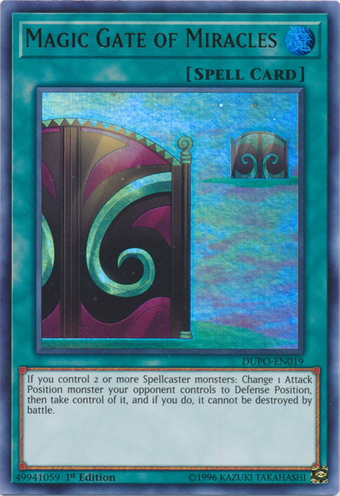 An Ultra Rare "Magic Gate of Miracles" card from the Yugioh Set: Duel Power.