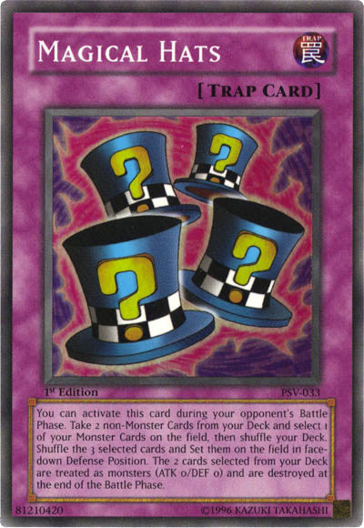 A Super Rare "Magical Hats" card from the Yugioh Set: Pharaoh's Servant (PSV).