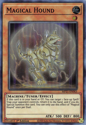  A Super Rare "Magical Hound" card from the Yugioh 2021 Tin of Lost Memories.