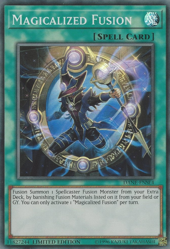 A Super Rare "Magicalized Fusion" card from the Yugioh Set: Dark Neostorm (DANE).