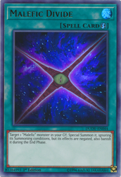An Ultra Rare "Malefic Divide" card from the Yugioh Set: Duel Overload (DUOV).