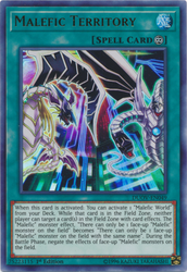 An Ultra Rare "Malefic Territory" card from the Yugioh Set: Duel Overload (DUOV).