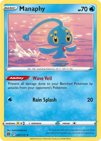 An Uncommon "Manaphy" (041/172) card from the Pokemon Set: Brilliant Stars.