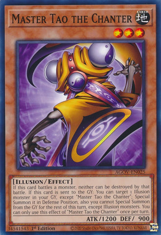 A Common "Master Tao the Chanter" card from the Yugioh Set: Age of Overlord (AGOV).