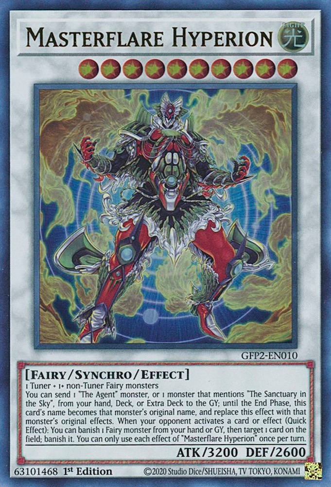  An Ultra Rare "Masterflare Hyperion" card from the Yugioh Set: Ghosts From the Past: The 2nd Haunting (GFP2).