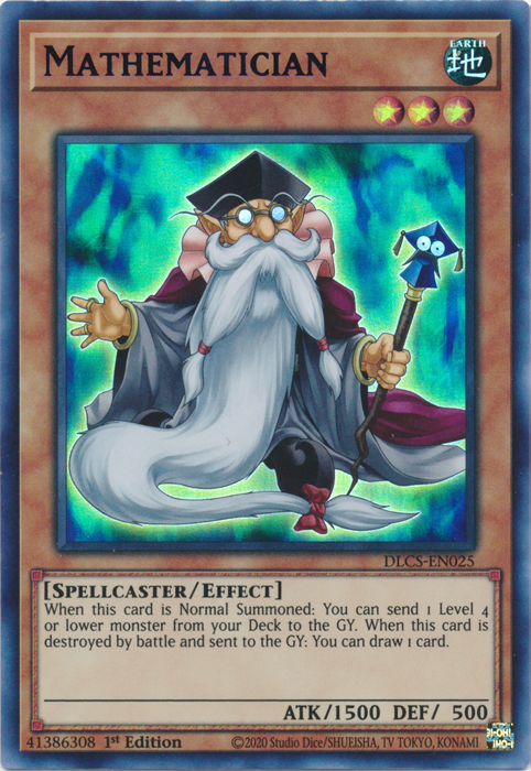 An Ultra Rare Blue "Mathematician" card from the Yugioh Set: Dragons of Legend: The Complete Series (DLCS).
