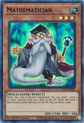 An Ultra Rare Blue "Mathematician" card from the Yugioh Set: Dragons of Legend: The Complete Series (DLCS).