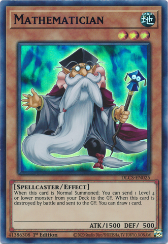An Ultra Rare Blue "Mathematician" card from the Yugioh Set: Dragons of Legend: The Complete Series (DLCS).