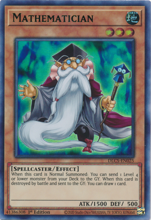 An Ultra Rare Green "Mathematician" card from the Yugioh Set: Dragons of Legend: The Complete Series (DLCS).