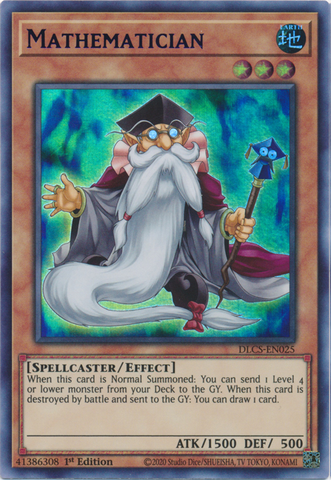 An Ultra Rare Purple "Mathematician" card from the Yugioh Set: Dragons of Legend: The Complete Series (DLCS).