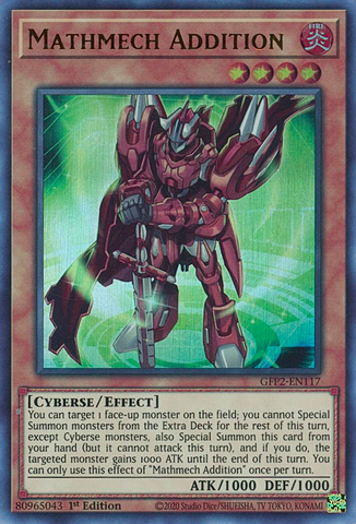  An Ultra Rare "Mathmech Addition" card from the Yugioh Set: Ghosts From the Past: The 2nd Haunting (GFP2).