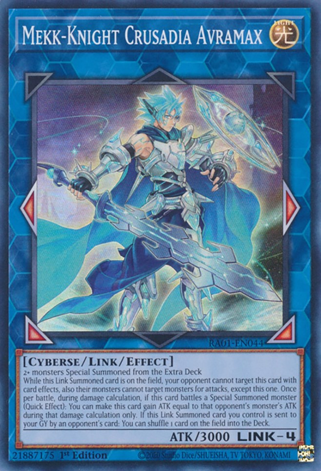 A Super Rare "Mekk-Knight Crusadia Avramax" card from the Yugioh Set: Rarity Collection 1 