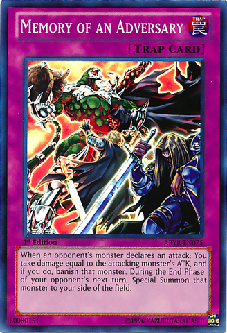 A Super Rare "Memory of an Adversary" card from the Yugioh Set: Abyss Rising (ABYR).
