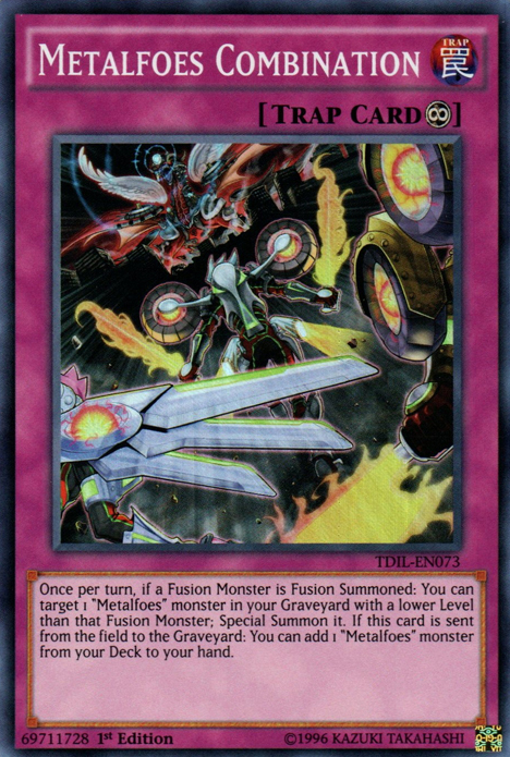 A Super Rare "Metalfoes Combination" card from the Yugioh Set: The Dark Illusion (TDIL).