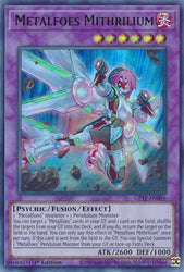 An Ultra Rare "Metalfoes Mithrilium" card from the Yugioh Set: Ghosts From the Past (GFTP).