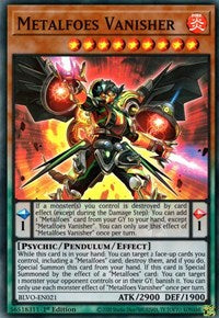 A Super Rare "Metalfoes Vanisher" card from the Yugioh Set: Blazing Vortex.