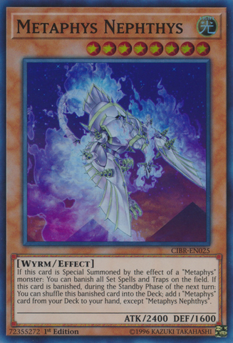 A Super Rare "Metaphys Nephthys" card from the Yugioh Set: Circuit Break (CIBR).