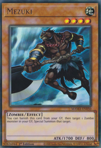 An Ultra Rare "Mezuki" card from the Yugioh Set: Magnificent Mavens.