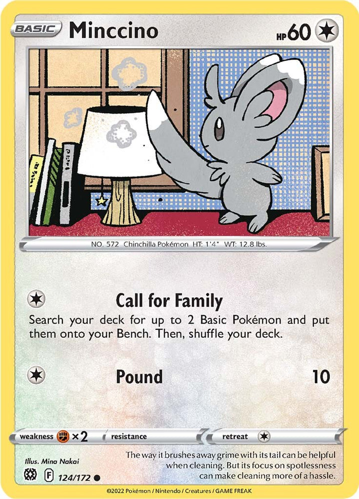 A Common "Minccino" (124/172) card from the Pokemon Set: Brilliant Stars.