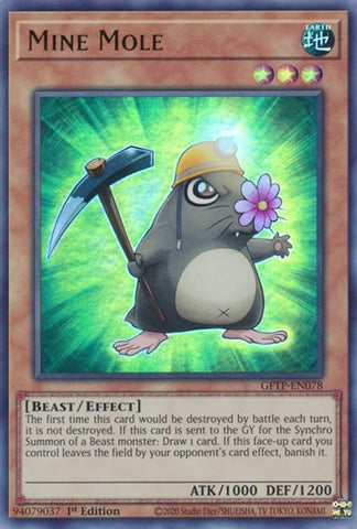 An Ultra Rare "Mine Mole" card from the Yugioh Set: Ghosts From the Past (GFTP).