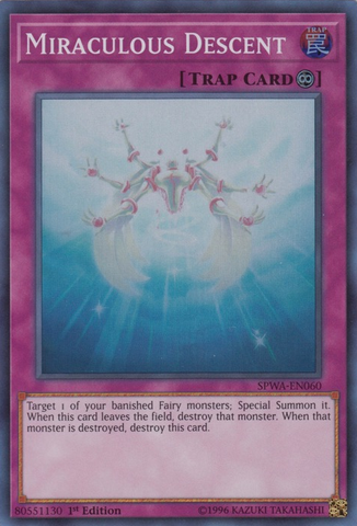 A Super Rare "Miraculous Descent" card from the Yugioh Set: Spirit Warriors.