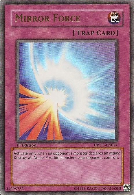 An Ultra Rare "Mirror Force" card from the Yugioh Set: Duelist Pack: Yugi (DPYG).