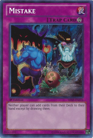 A Secret Rare "Mistake" card from the Yugioh Set: Shadow Specters (SHSP).