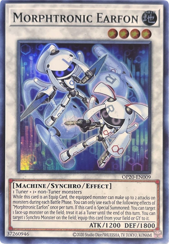 A Super Rare "Morphtronic Earfon" card from the Yugioh OTS Tournament Pack 20 set.