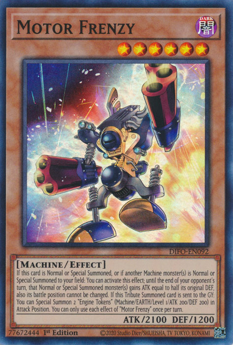  A Super Rare "Motor Frenzy" card from the Yugioh Set: Dimension Force.