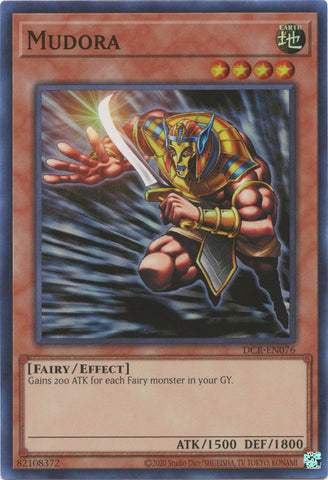 A Super Rare 25th Anniversary "Mudora" card from the Yugioh Set: Dark Crisis 