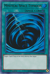  An Ultra Rare "Mystical Space Typhoon" card from the Yugioh Set: Duel Overload (DUOV).