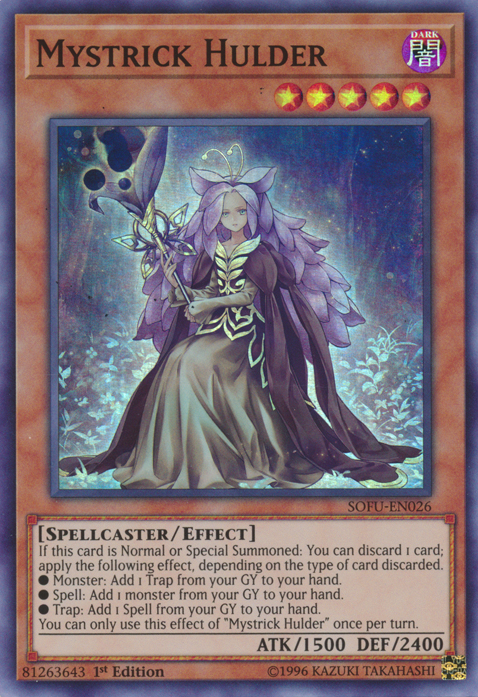 A Super Rare "Mystrick Hulder" card from the Yugioh Set: Soul Fusion (SOFU).