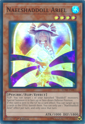 A Super Rare "Naelshaddoll Ariel" card from the Yugioh Structure Deck: Shaddoll Showdown.