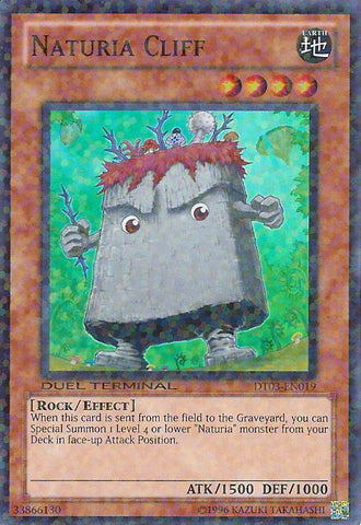 A Duel Terminal Super Rare "Naturia Cliff" card from the Yugioh Set: Duel Terminal 3 (DT03).