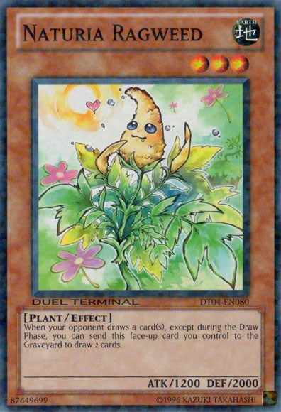A Duel Terminal Common "Naturia Ragweed" card from the Yugioh Set: Duel Terminal 4 (DT04).