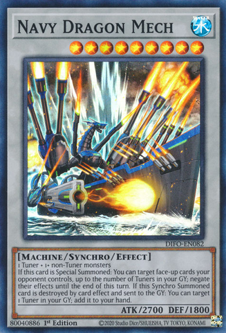  A Super Rare "Navy Dragon Mech" card from the Yugioh Set: Dimension Force.