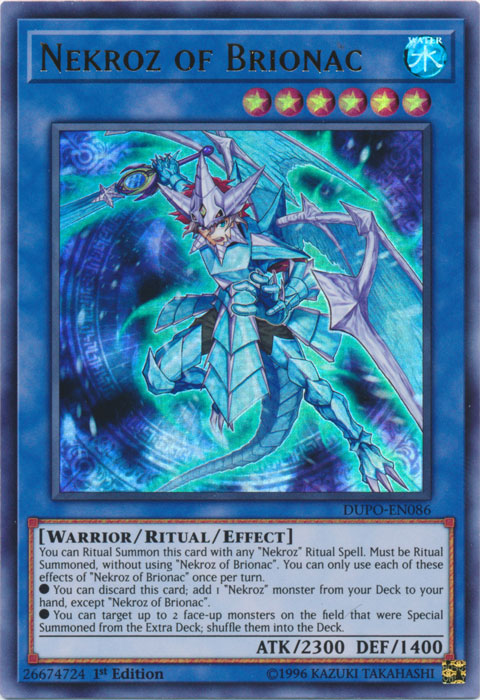 An Ultra Rare "Nekroz of Brionac" card from the Yugioh Set: Duel Power.