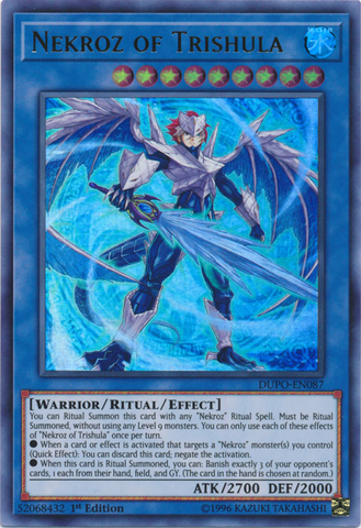 An Ultra Rare "Nekroz of Trishula" card from the Yugioh Set: Duel Power.