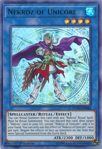 An Ultra Rare "Nekroz of Unicore" card from the Yugioh Set: Duel Power (DUPO).