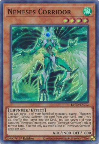 A Super Rare "Nemeses Corridor" card from the Yugioh Set: Eternity Code (ETCO).