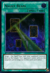 An Ultimate Rare "Night Beam" card from the Yugioh Set: Galactic Overlord (GAOV).