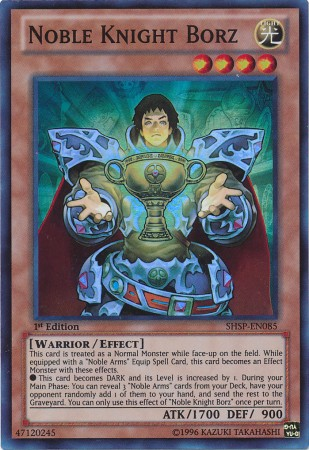 A Super Rare "Noble Knight Borz" card from the Yugioh Set: Shadow Specters (SHSP).