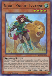 A Super Rare "Noble Knight Iyvanne" card from the Yugioh Set: Soul Fusion.