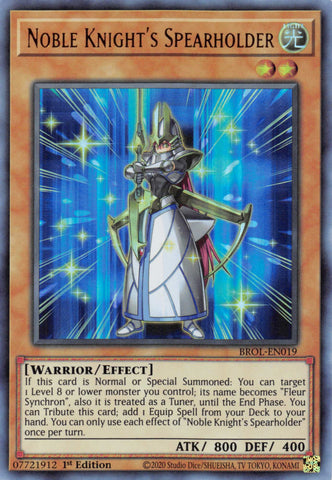  An Ultra Rare "Noble Knight's Spearholder" card from the Yugioh Set: Brothers of Legend (BROL).