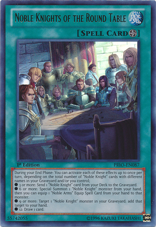 An Ultra Rare "Noble Knights of the Round Table" card from the Yugioh Set: Primal Origin (PRIO).